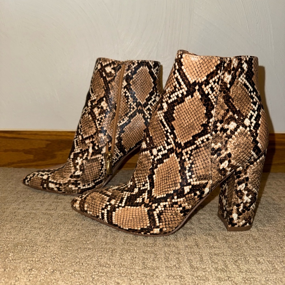 JustFab Brown Snakeskin Ankle Booties